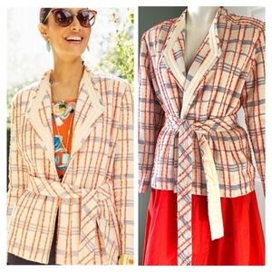 Chico's Tweed Boucle Stripe Long Sleeve Jacket Blazer Cream Orange Blue